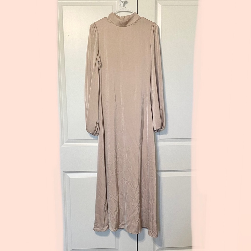 Zahraa the Label Light Pink Satin Long Sleeve Maxi Dress